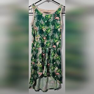 Tropical Green Sleeveless Romper Shorts Dress Medium
